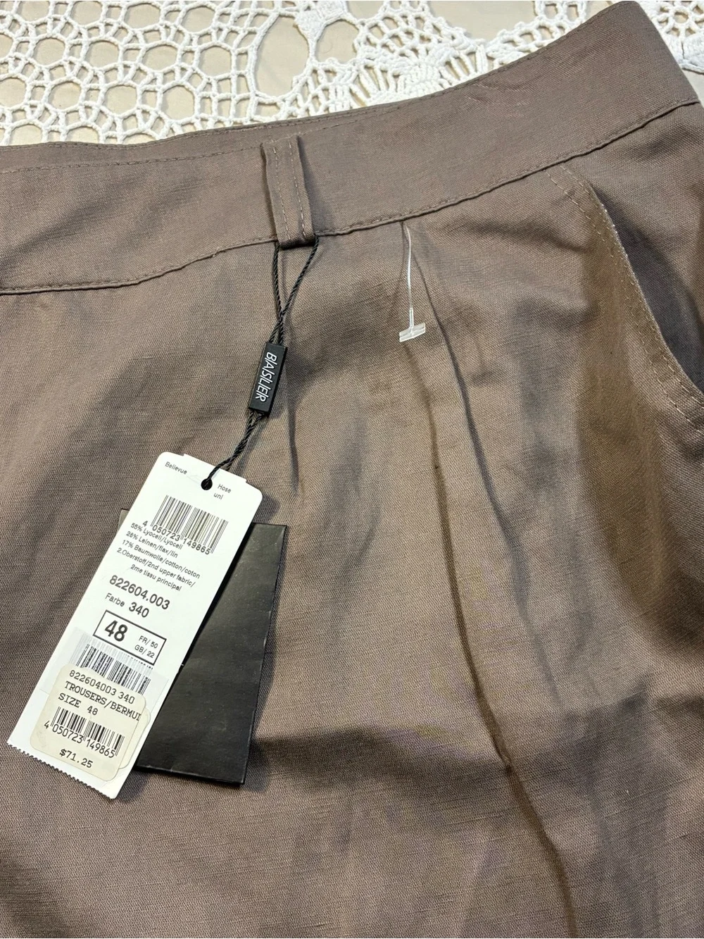 Basler Black Label Womens Linen Lyocell Pants Brown Pleated Dress EU 48 US 18